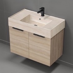Floating Bathroom Vanity, Modern, 32 inch, Travertine Style Sink